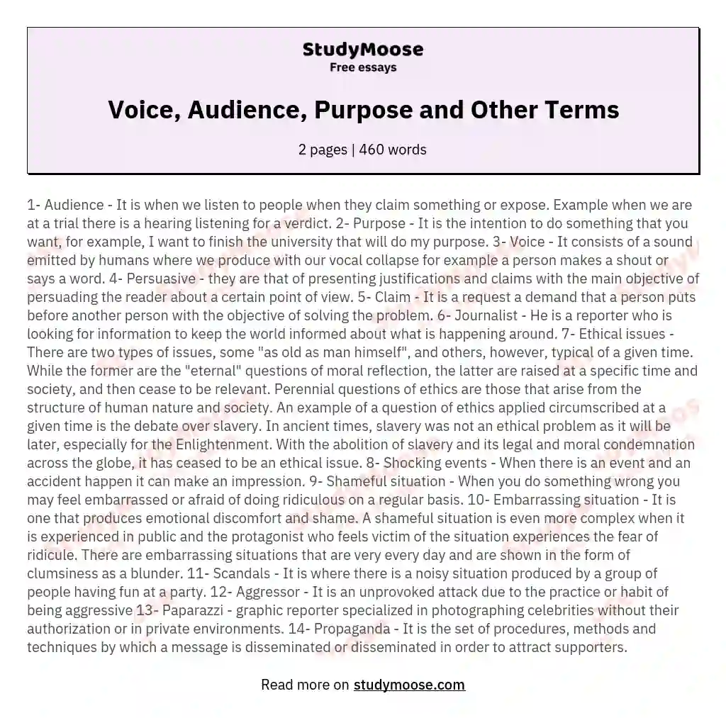 Voice, Audience, Purpose and Other Terms