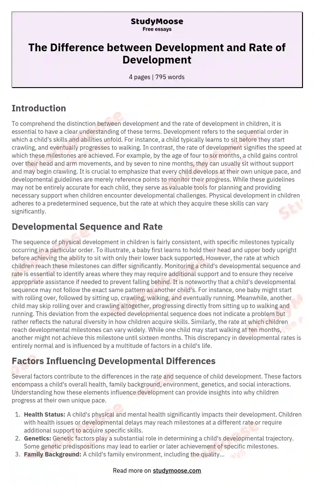 The Difference between Development and Rate of Development essay
