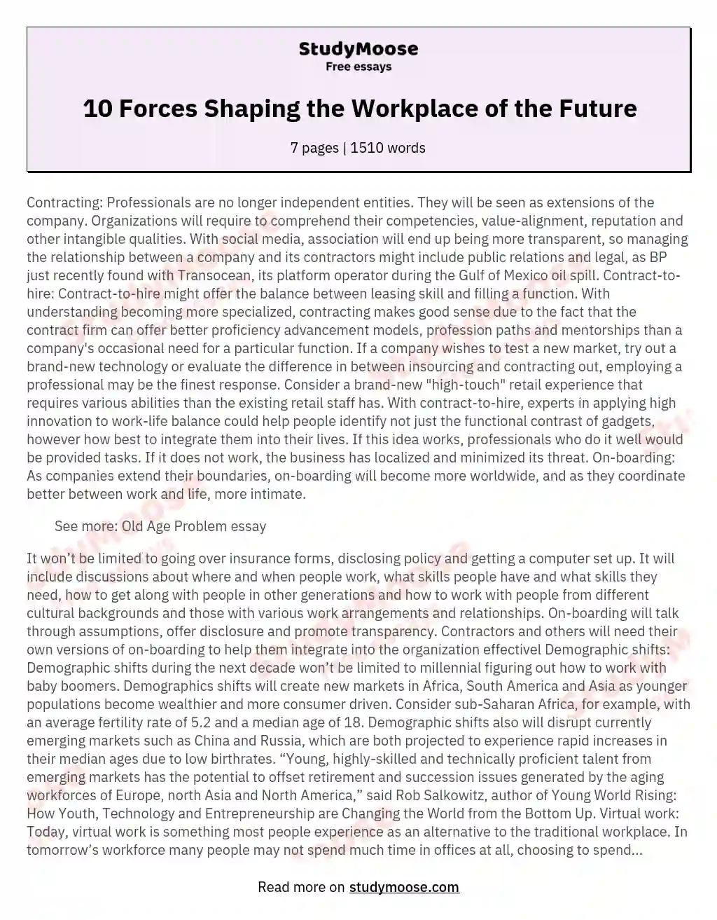 workplace of the future essay