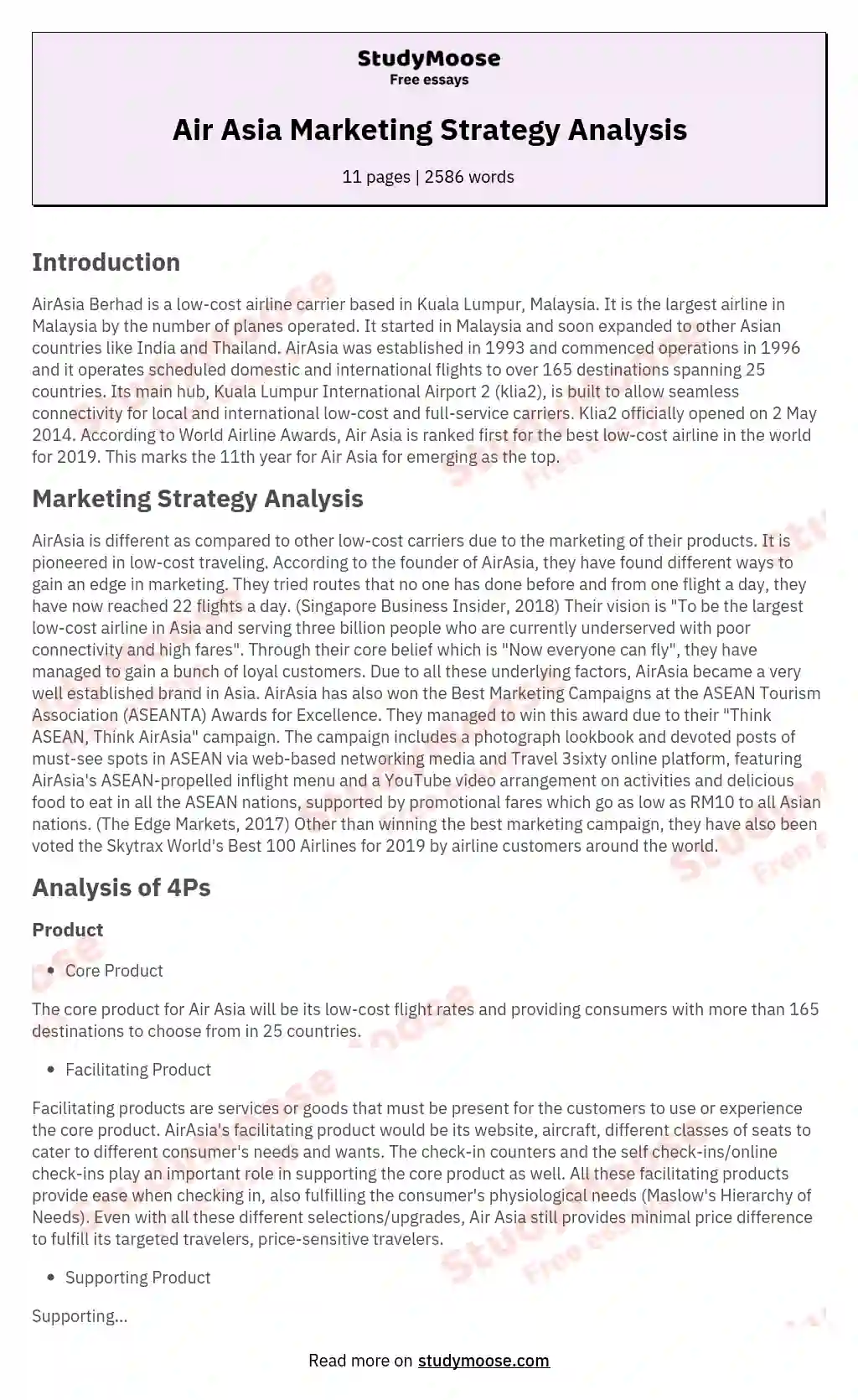 Air Asia Marketing Strategy Analysis essay