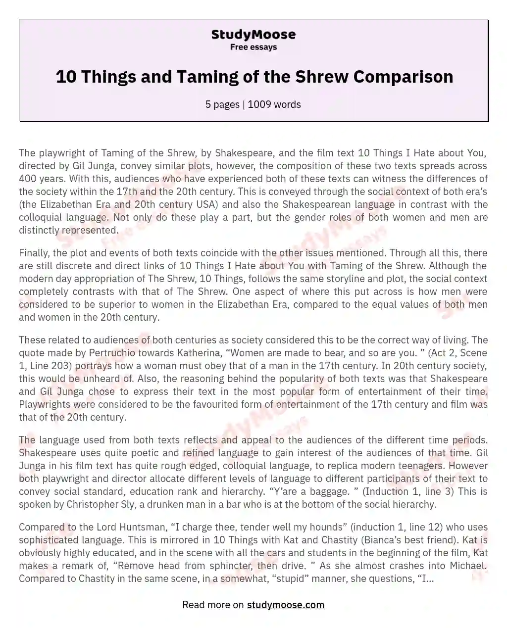 10 Things and Taming of the Shrew Comparison