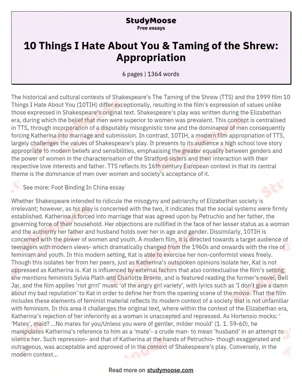 10 Things I Hate About You &amp; Taming of the Shrew: Appropriation