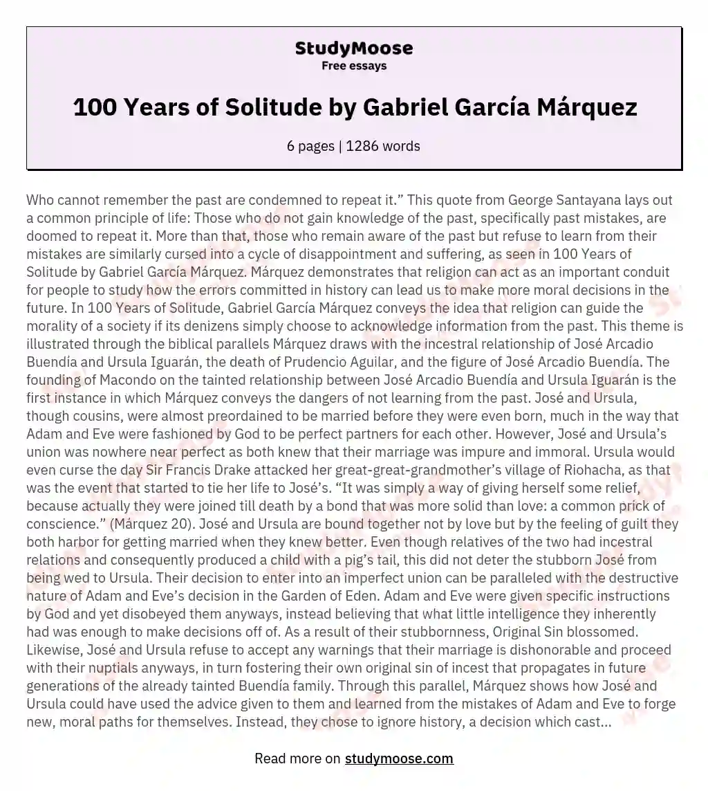 100 Years of Solitude by Gabriel García Márquez essay
