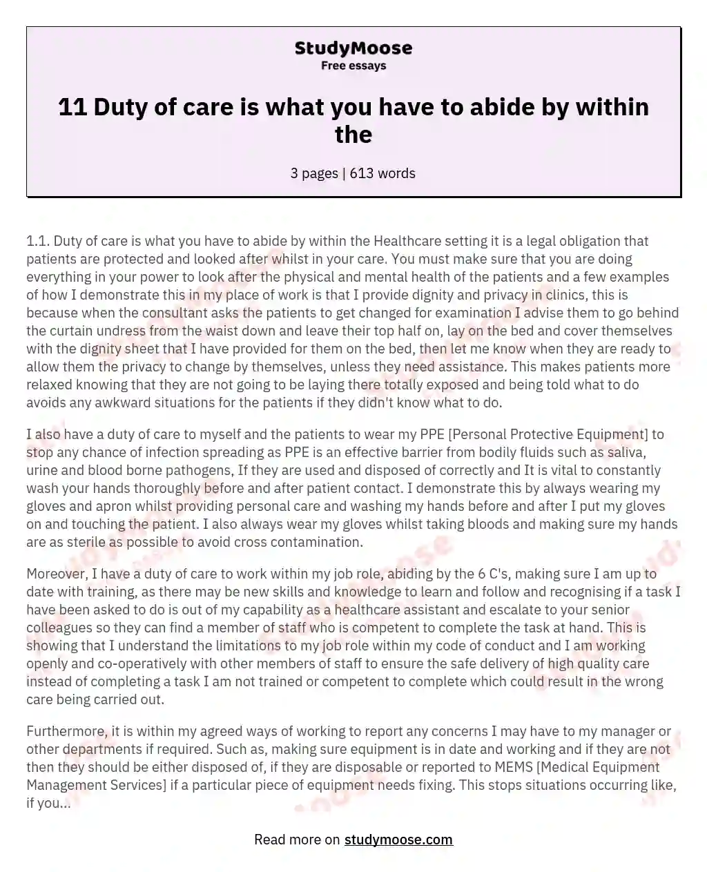 11 Duty of care is what you have to abide by within the