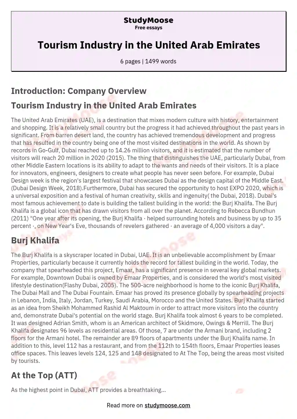 Tourism Industry in the United Arab Emirates essay