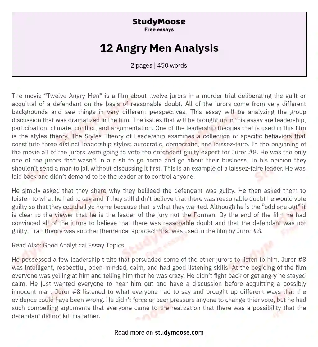 12 Angry Men Analysis