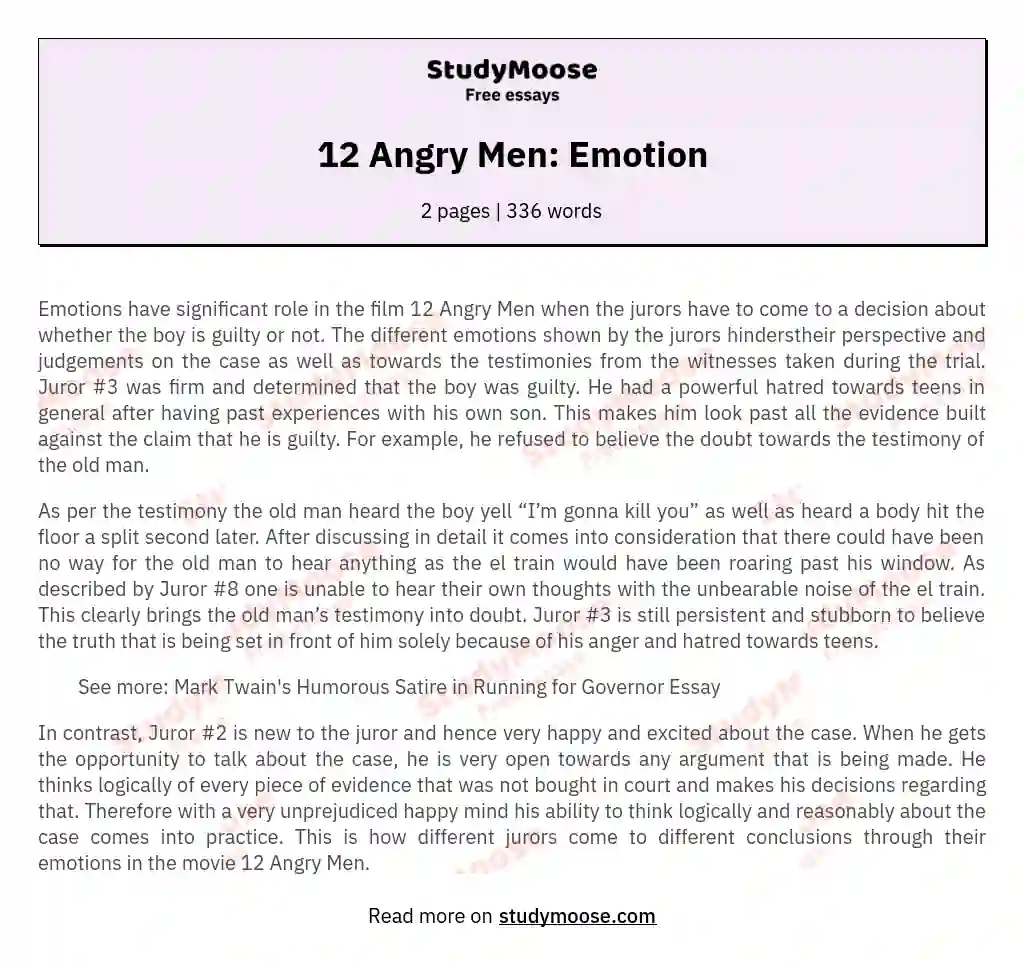 12 Angry Men: Emotion essay