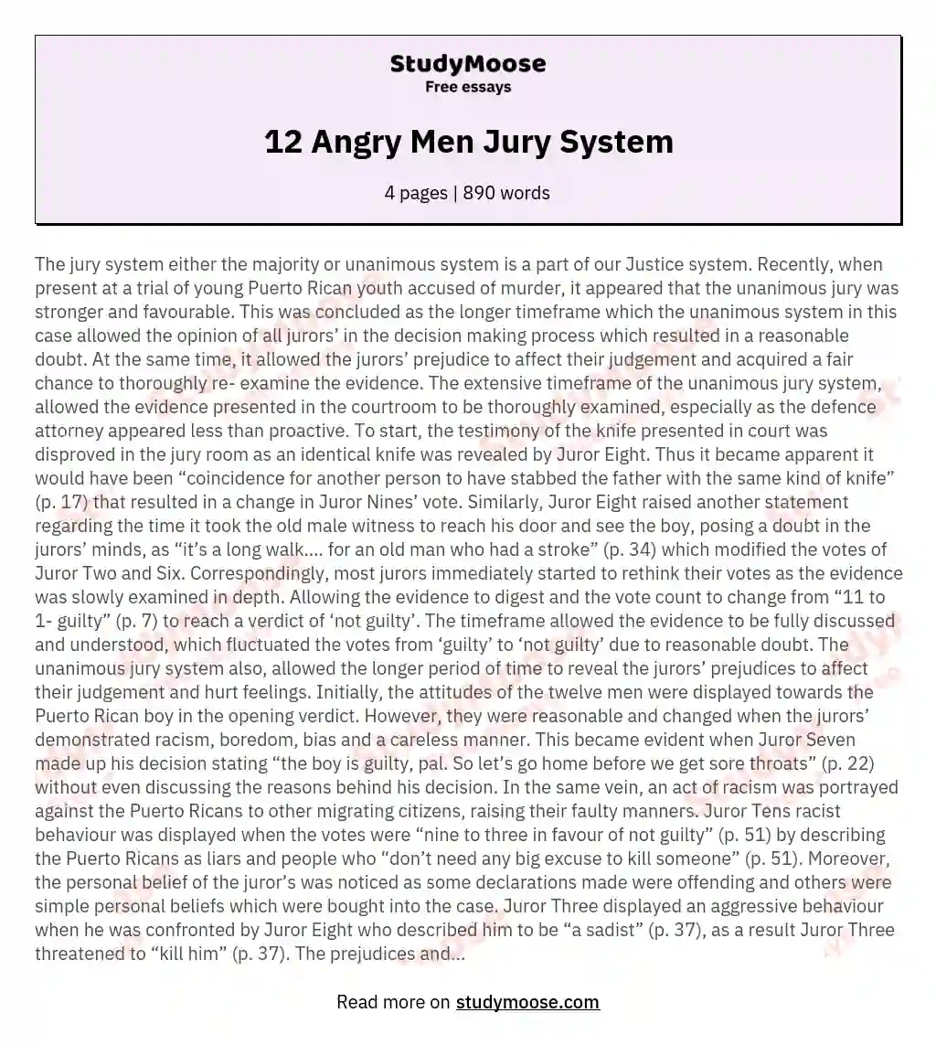 12 Angry Men Jury System essay