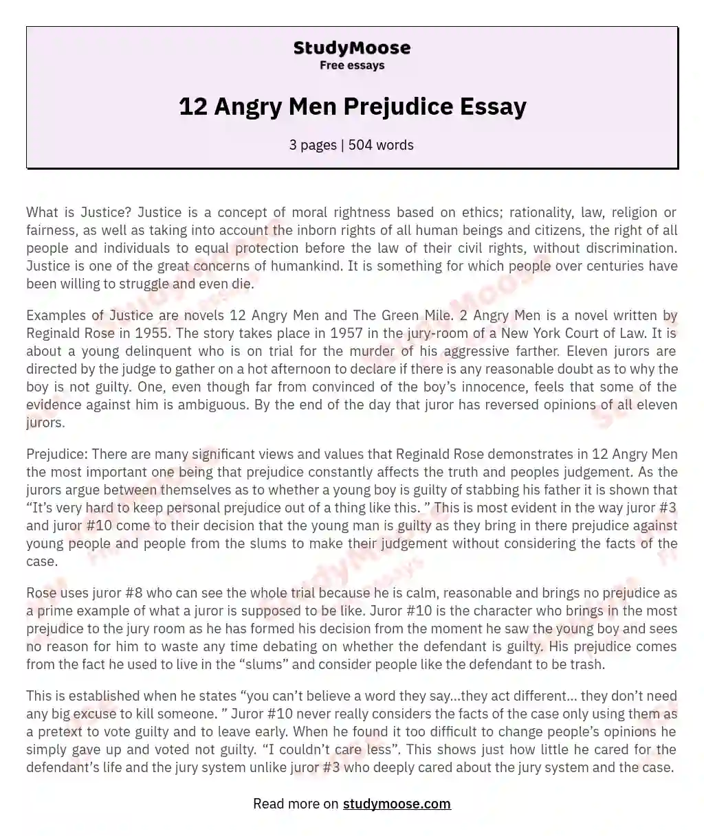 12 Angry Men Prejudice Essay