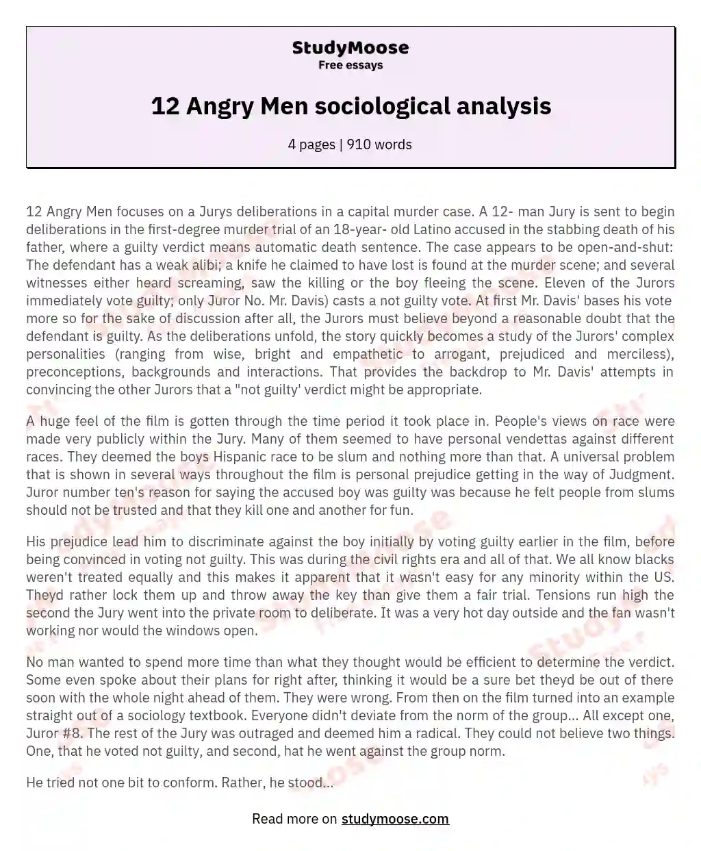 12 Angry Men sociological analysis