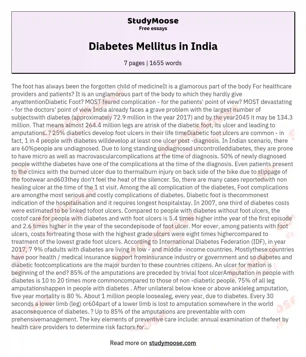 Diabetes Mellitus in India essay