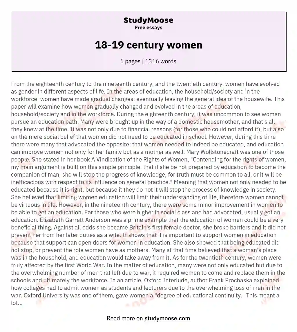 18-19 century women essay