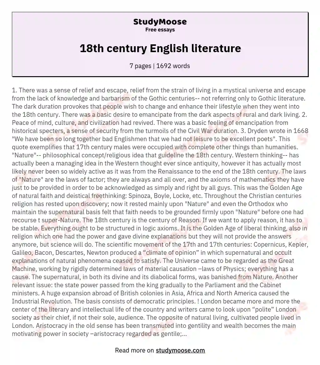 18th century English literature essay