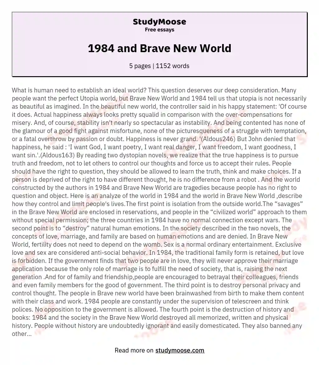 1984 and Brave New World essay