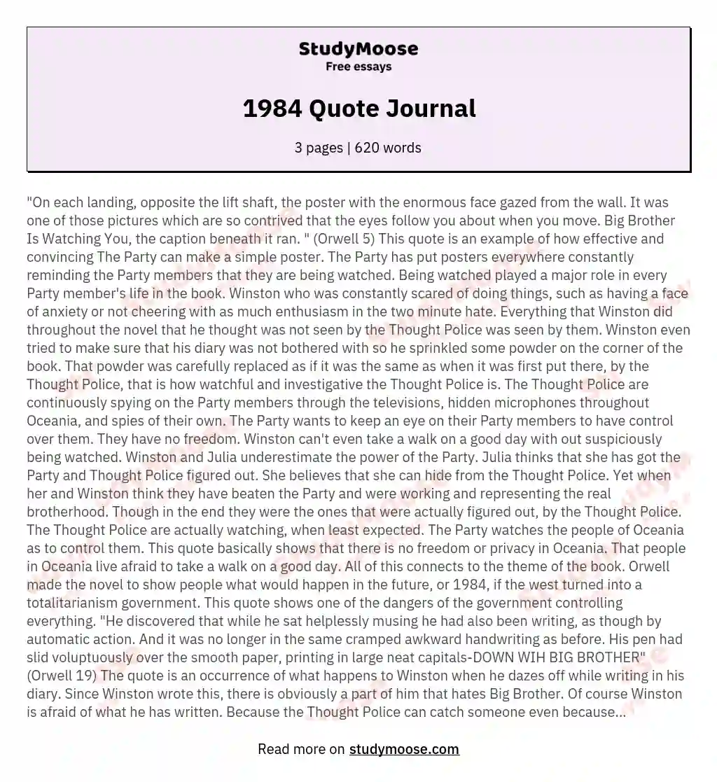 1984 Quote Journal essay