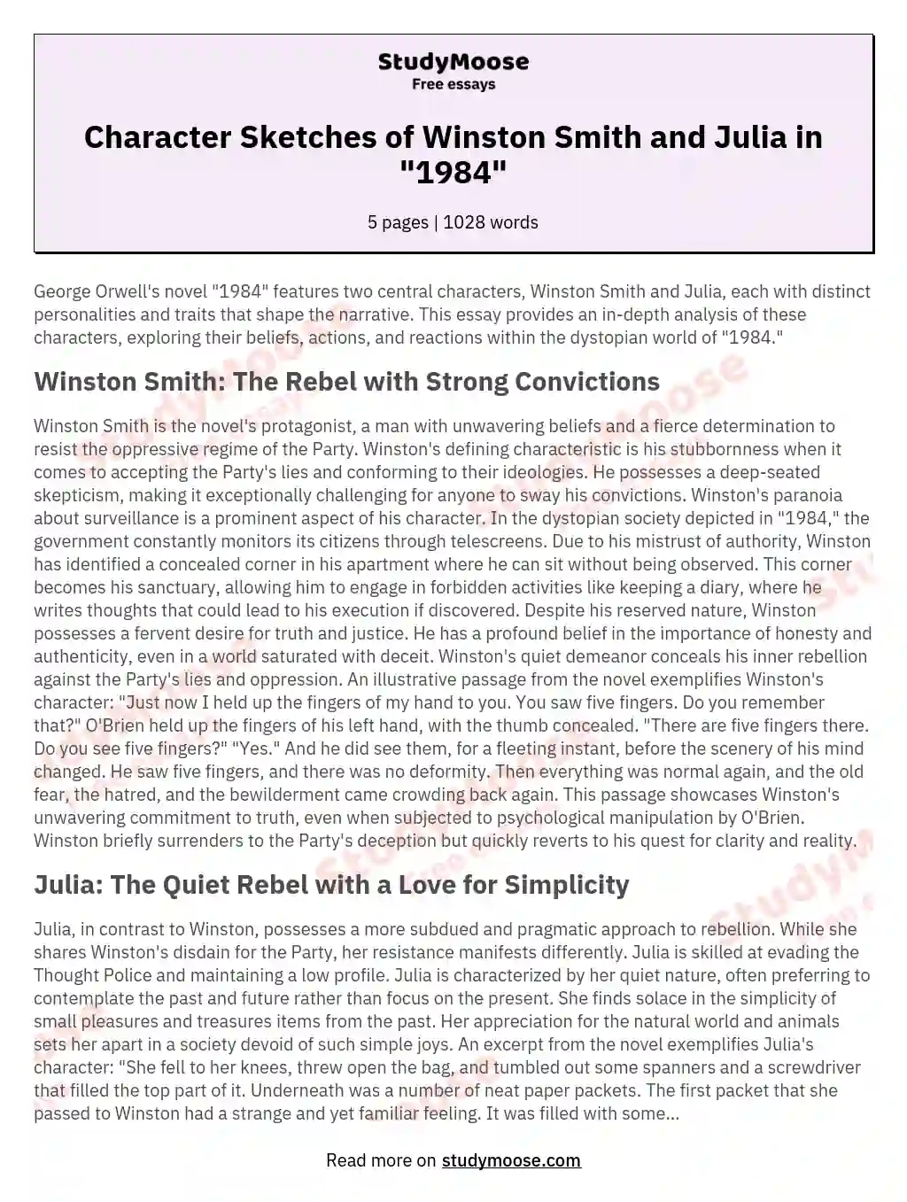 "1984" Winston Smith and Julia Report