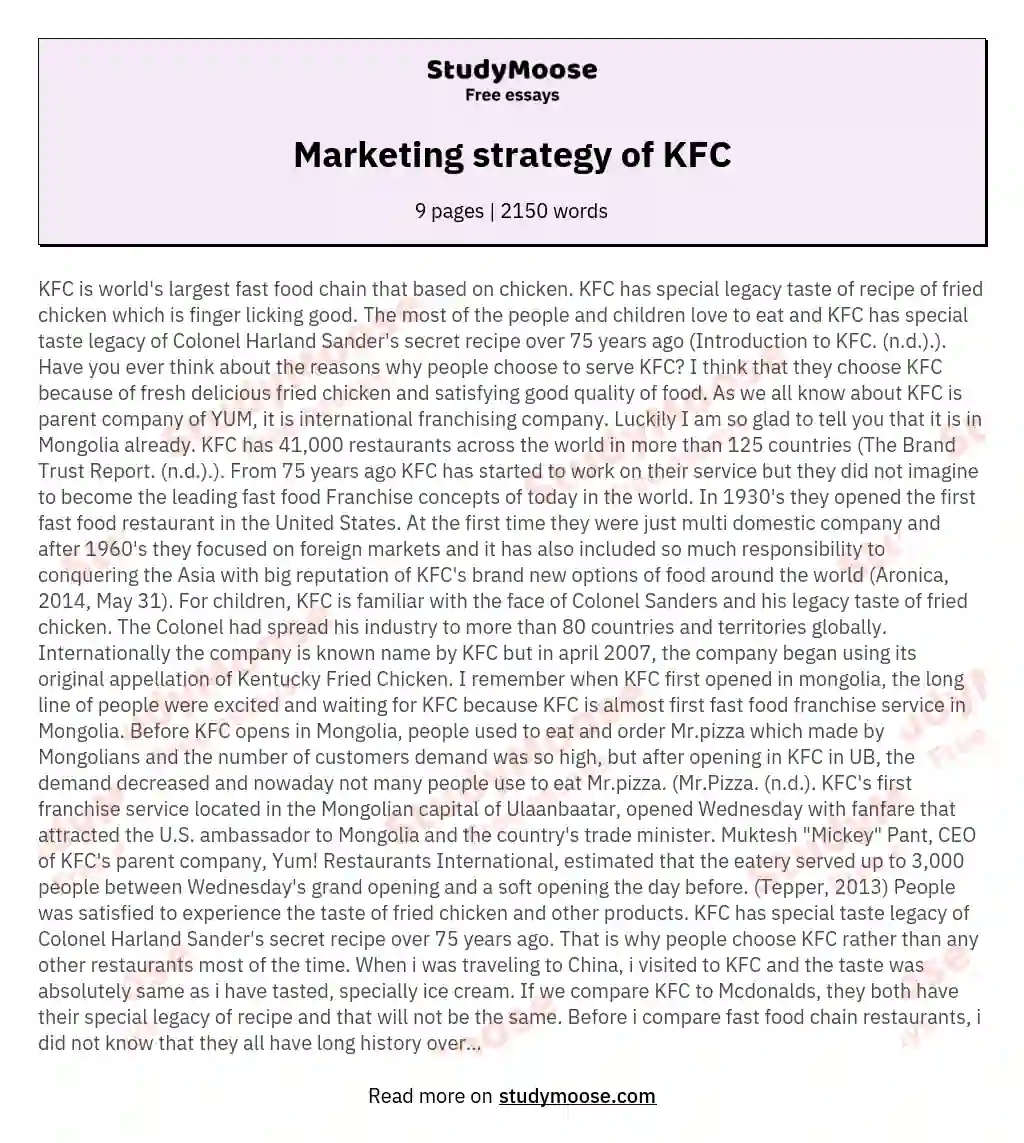 Marketing strategy of KFC essay