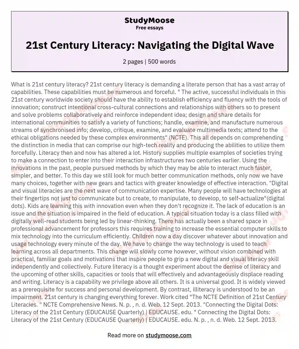 21st Century Literacy: Navigating the Digital Wave essay