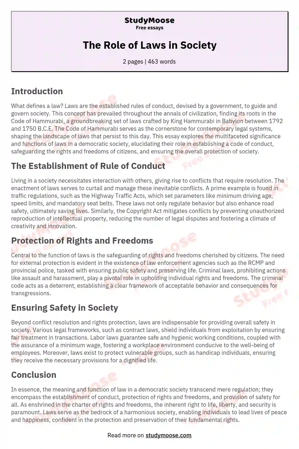 The Role of Laws in Society essay