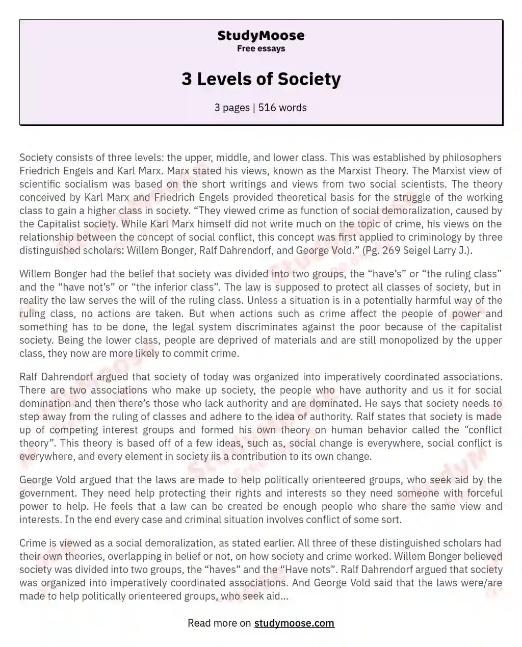 3 Levels of Society essay