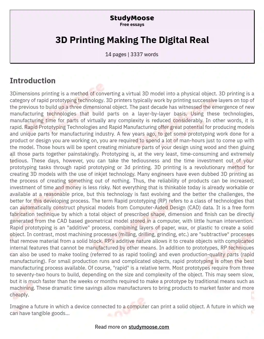 3D Printing Making The Digital Real essay