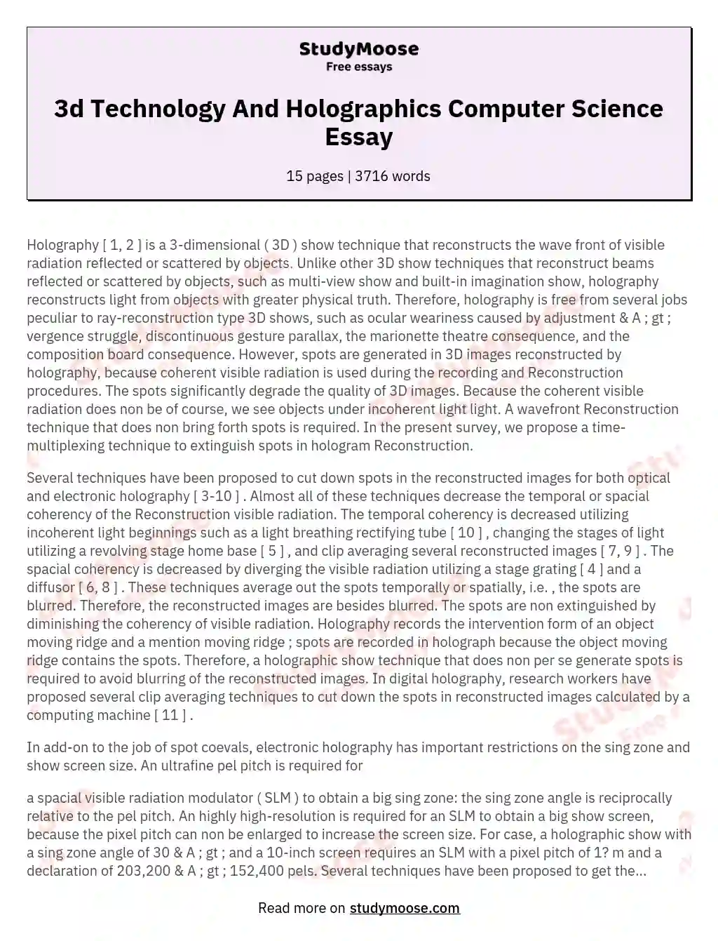 3d Technology And Holographics Computer Science Essay essay