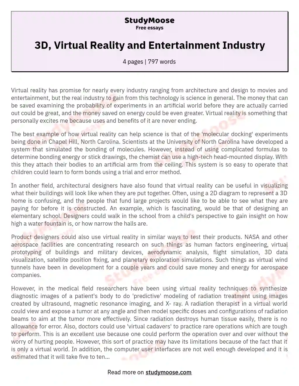 3D, Virtual Reality and Entertainment Industry