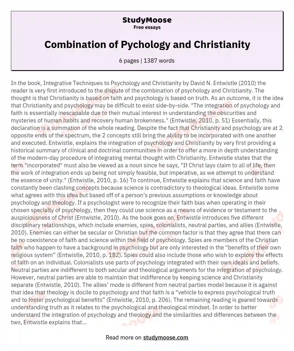 Combination of Pychology and Christianity essay