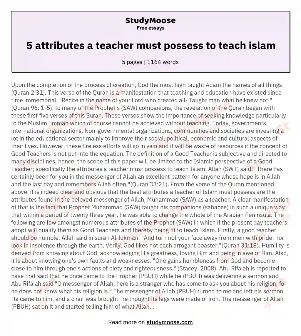 5 attributes a teacher must possess to teach islam