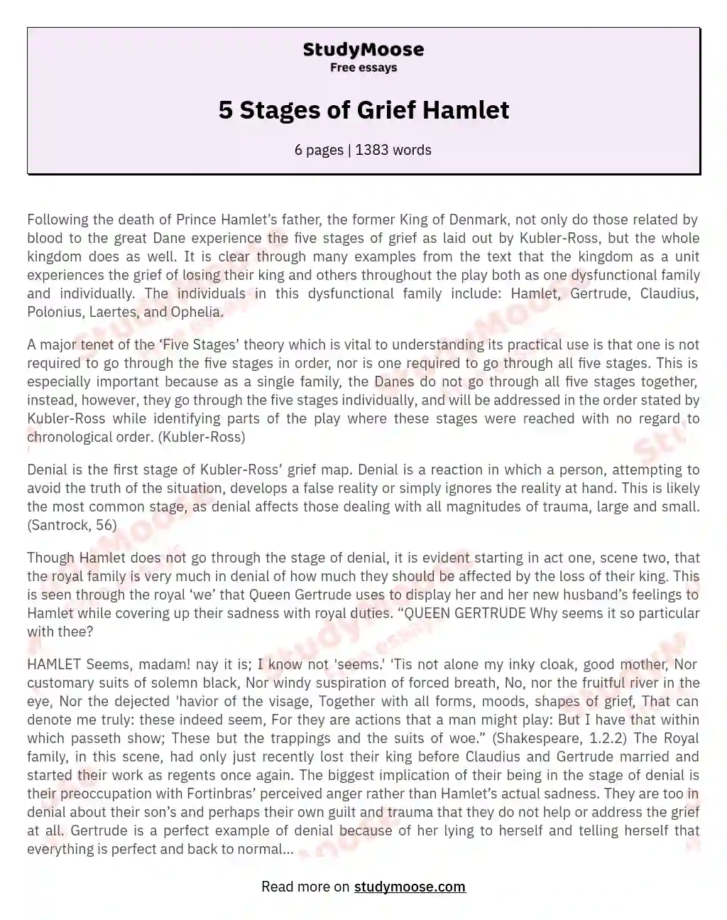 5 Stages of Grief Hamlet