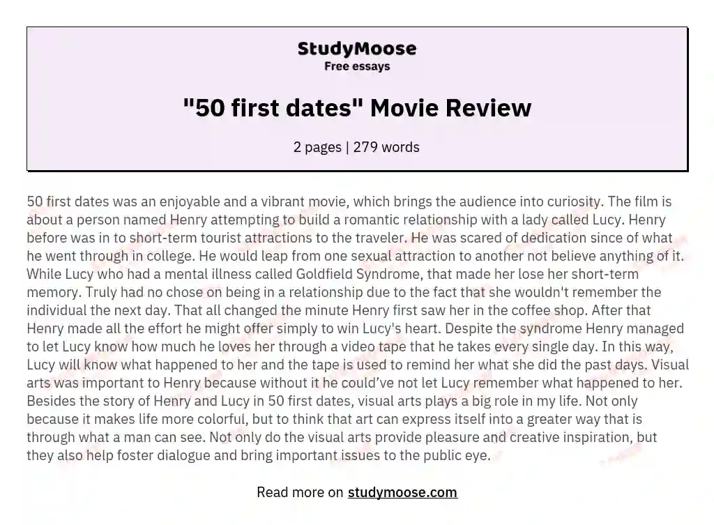 "50 first dates" Movie Review essay