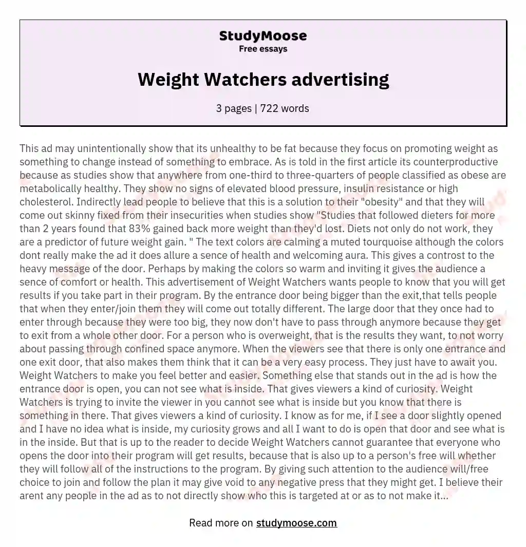 Weight Watchers advertising essay