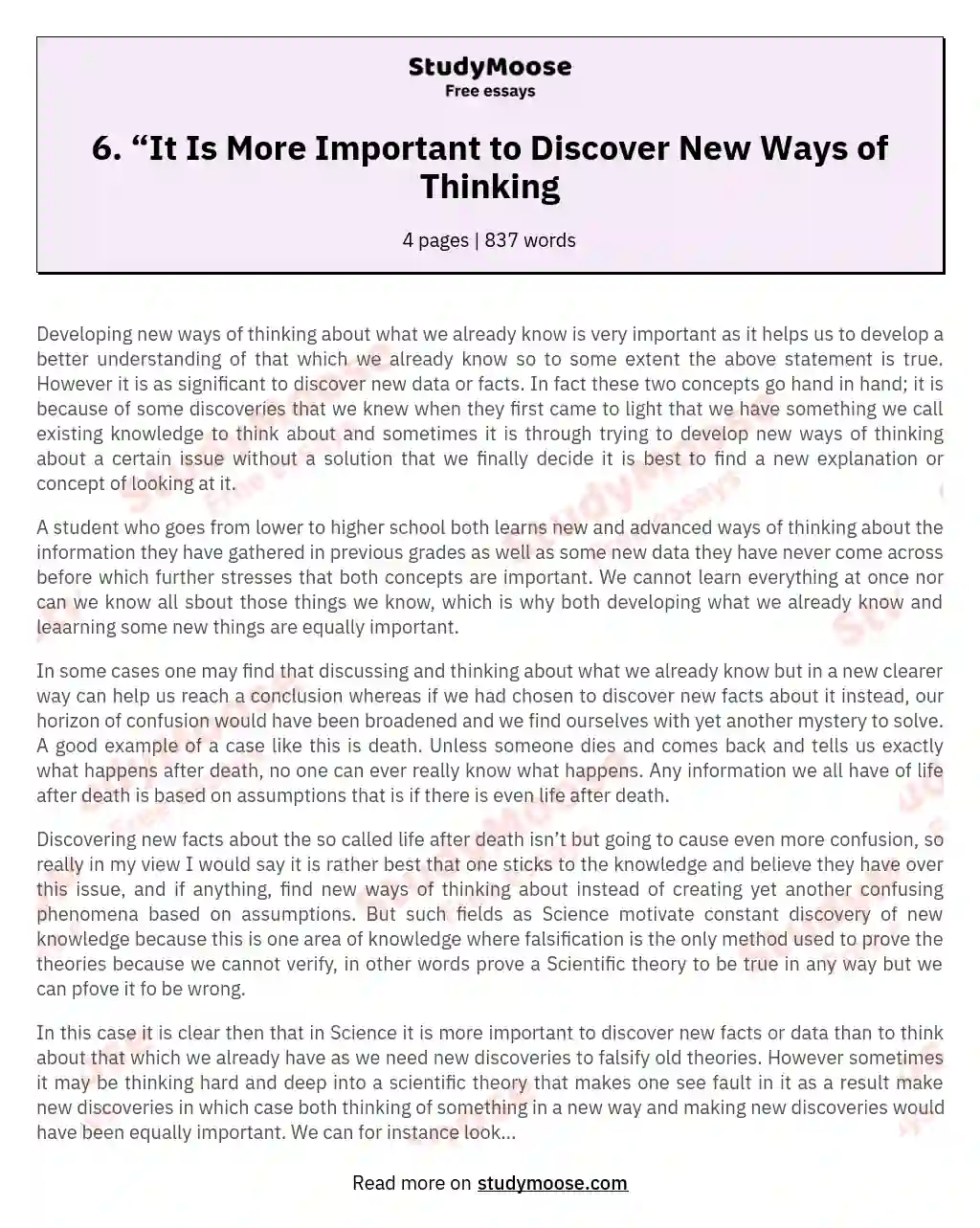 6. “It Is More Important to Discover New Ways of Thinking