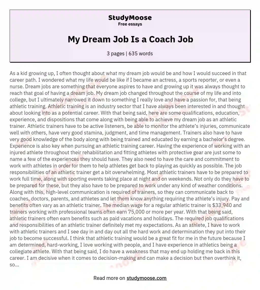 My Dream Job Is a Coach Job essay