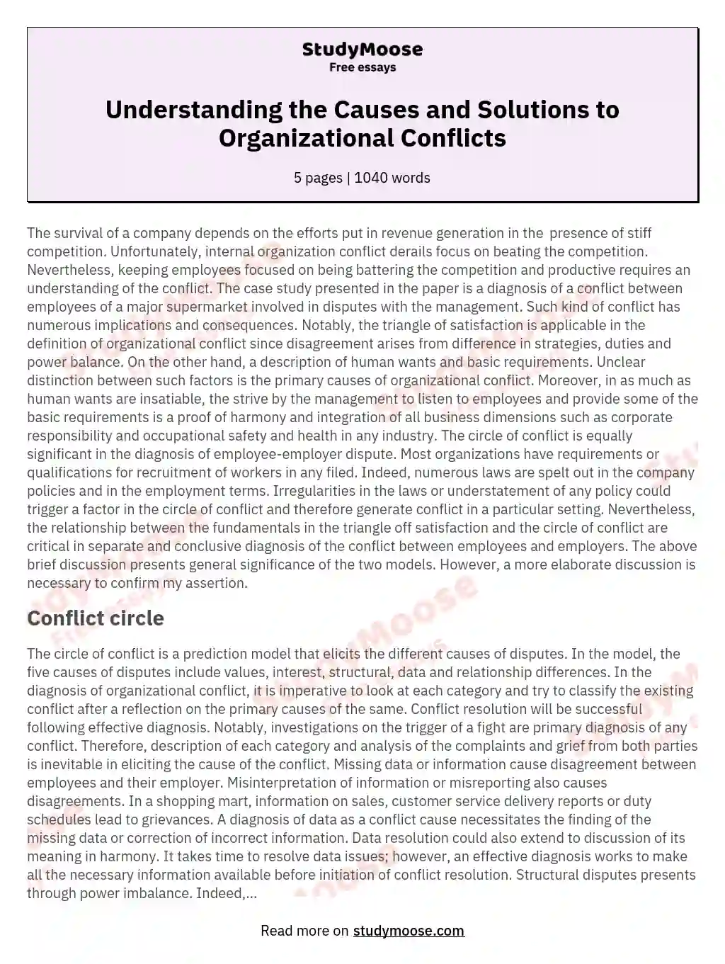 Understanding the Causes and Solutions to Organizational Conflicts essay