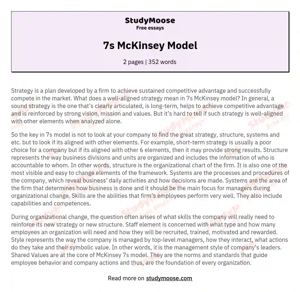 7s McKinsey Model essay
