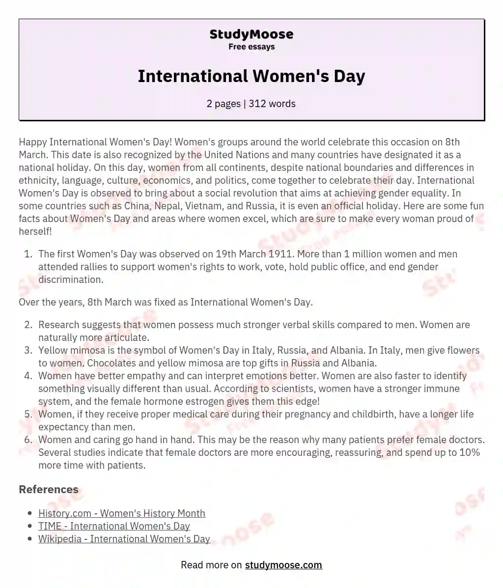 International Women's Day essay