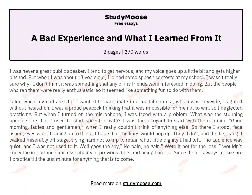 A Bad Experience and What I Learned From It essay