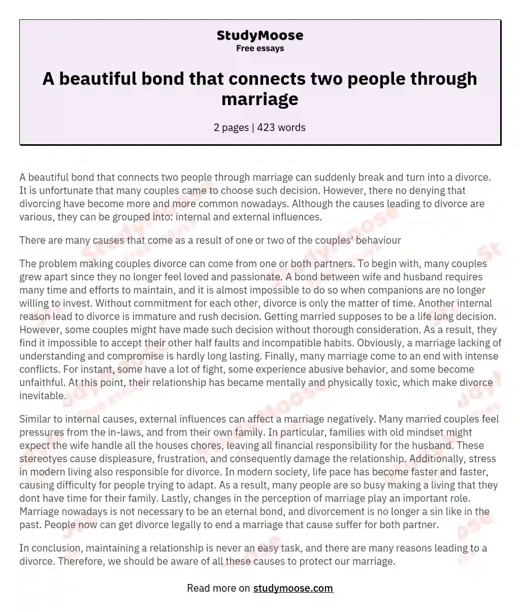 A beautiful bond that connects two people through marriage essay