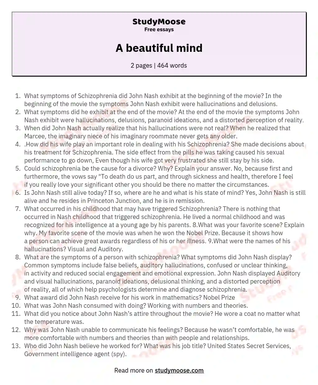 A beautiful mind essay