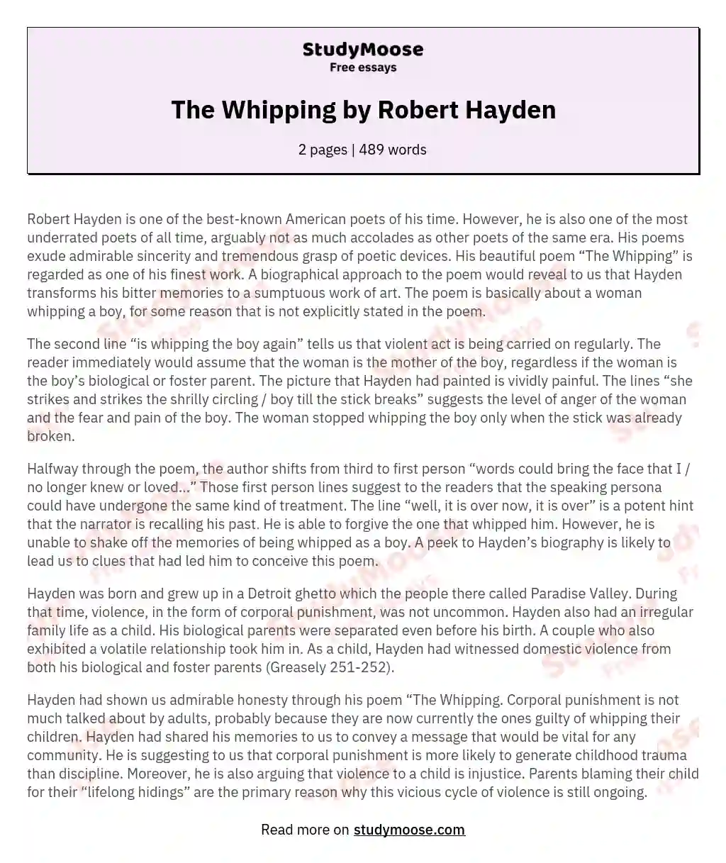 The Whipping by Robert Hayden essay