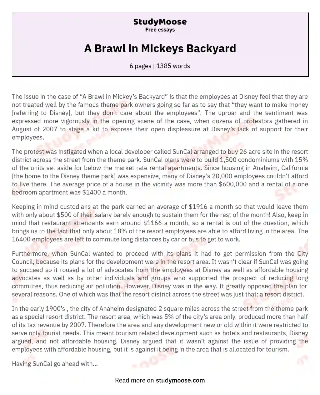 A Brawl in Mickeys Backyard essay