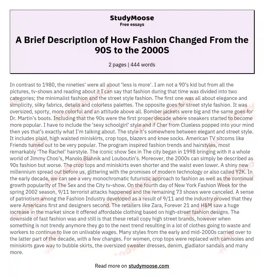 A Brief Description of How Fashion Changed From the 90S to the 2000S essay
