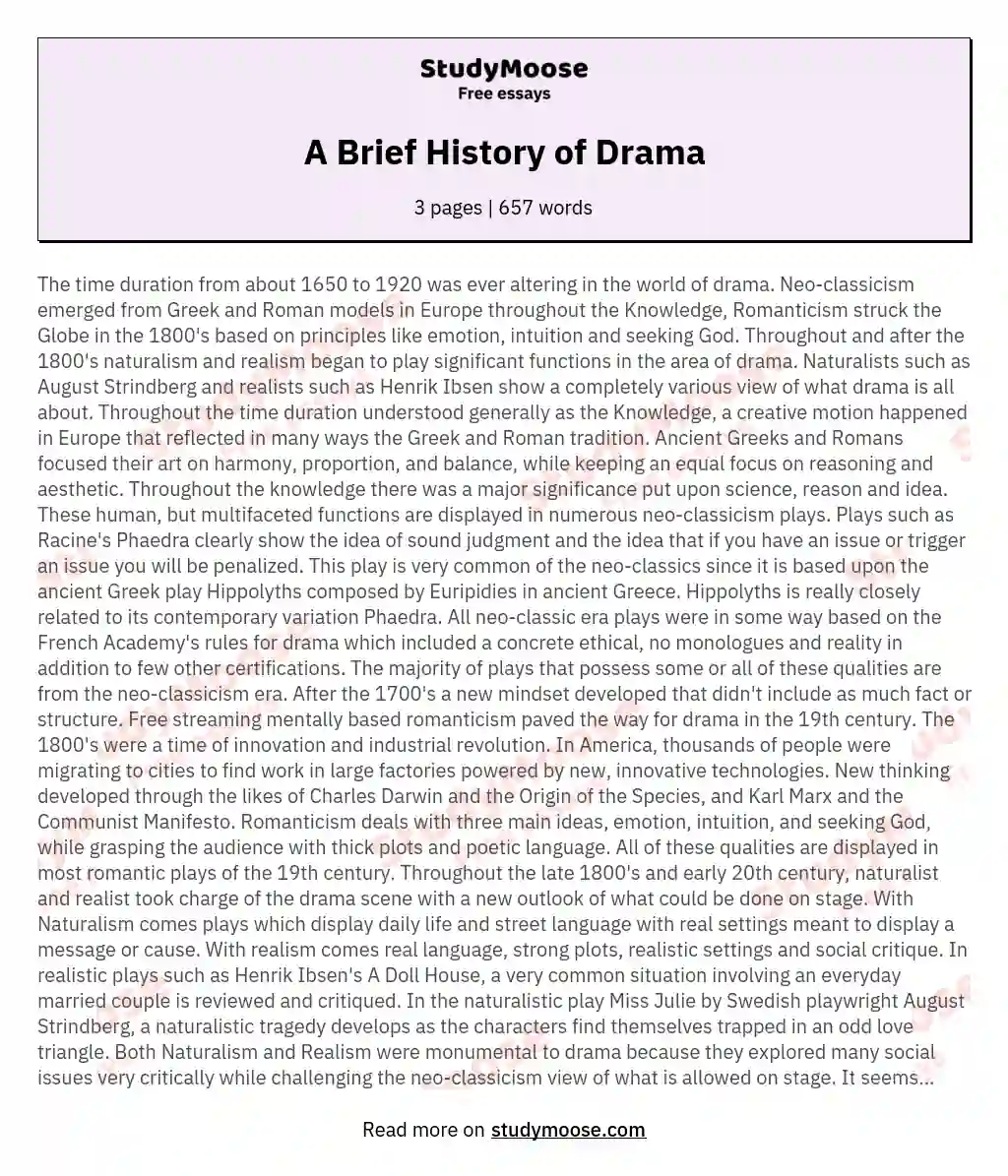 A Brief History of Drama essay