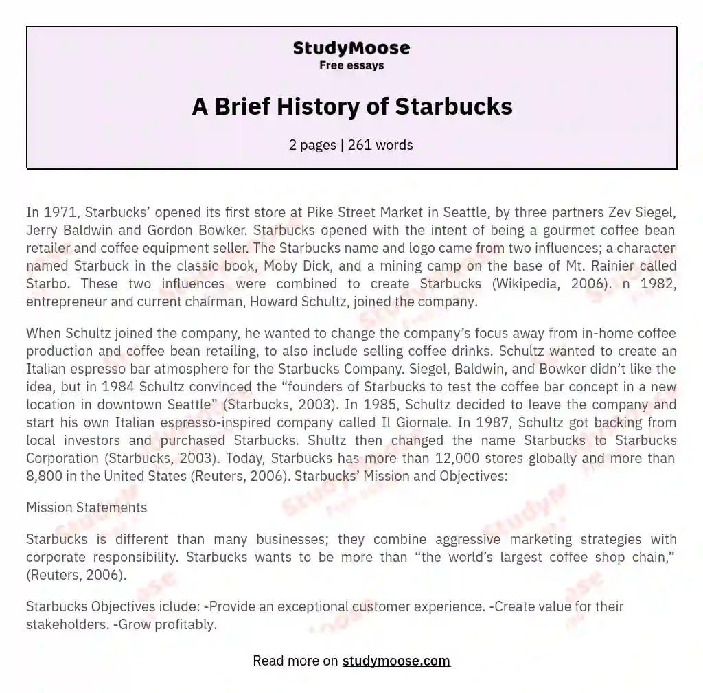 A Brief History of Starbucks essay