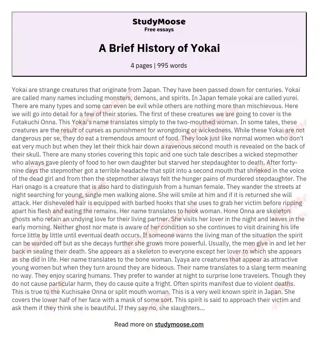 A Brief History of Yokai essay