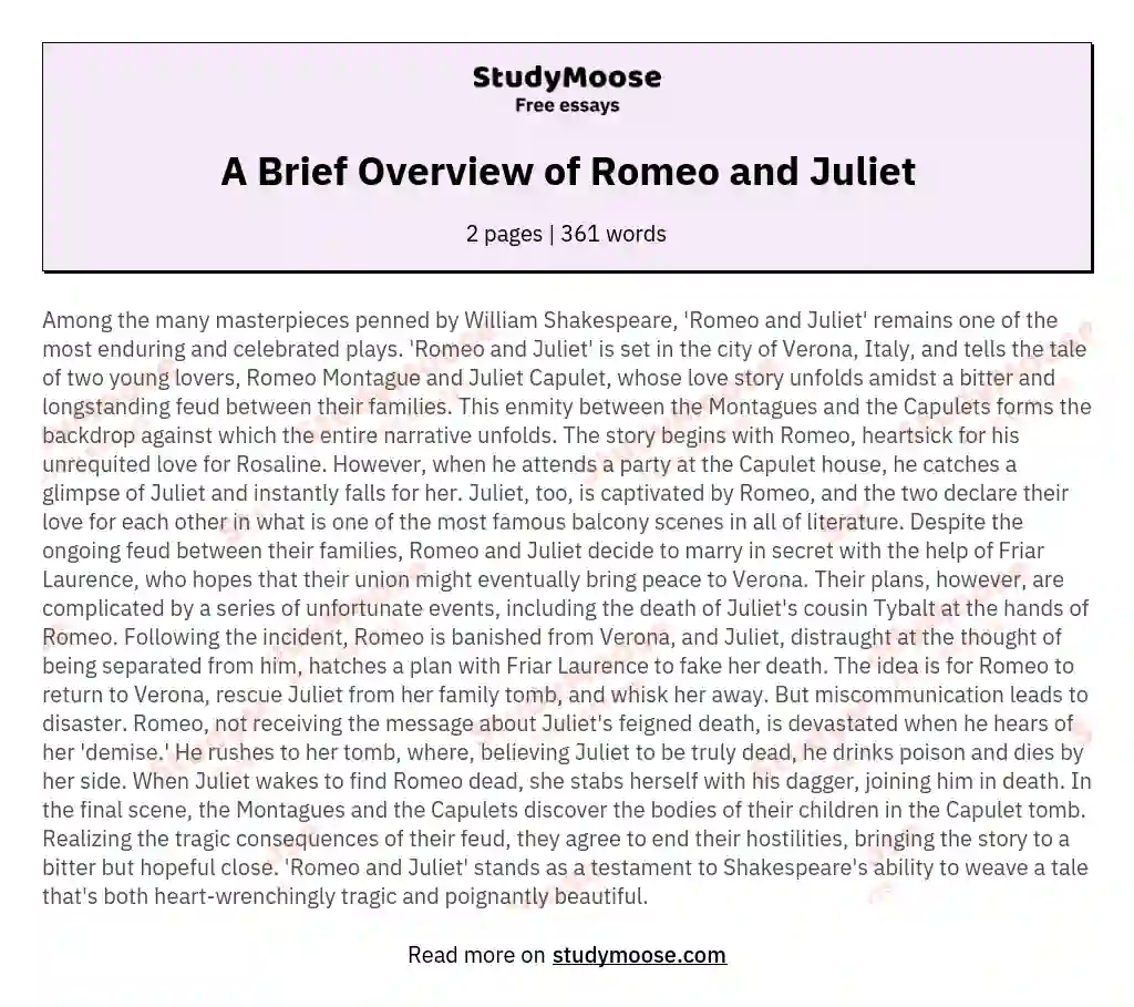 A Brief Overview of Romeo and Juliet essay