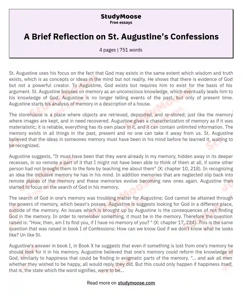 A Brief Reflection on St. Augustine’s Confessions essay