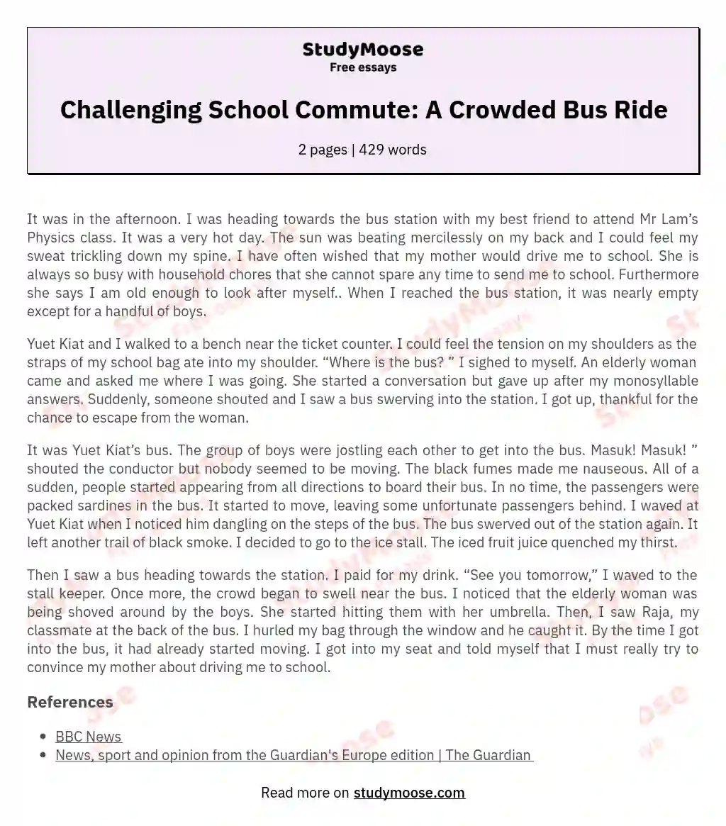 Challenging School Commute: A Crowded Bus Ride essay