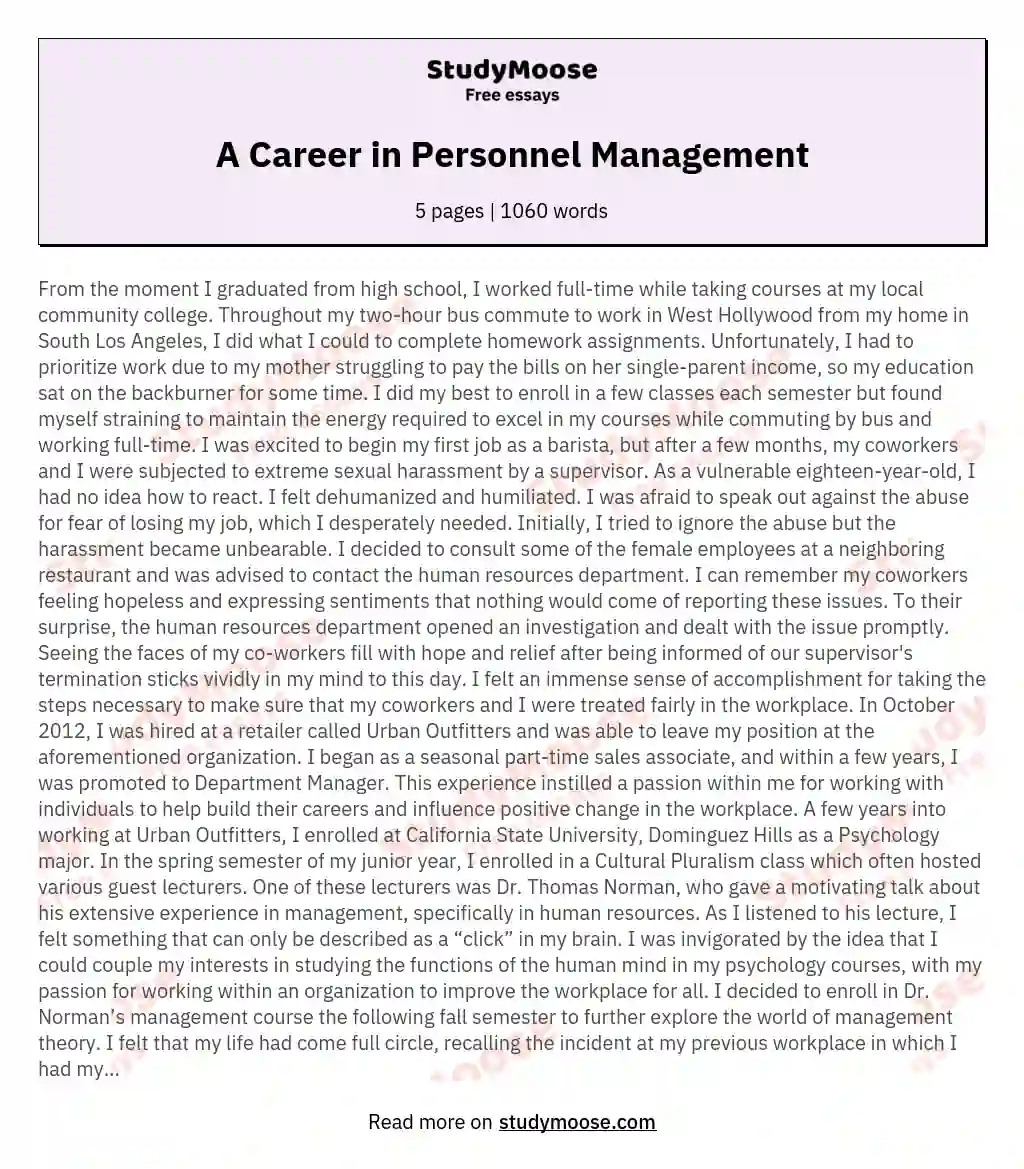 A Career in Personnel Management essay